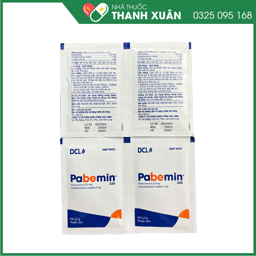 Pabemin 325 điều trị sốt, cảm lạnh, ho, sổ mũi